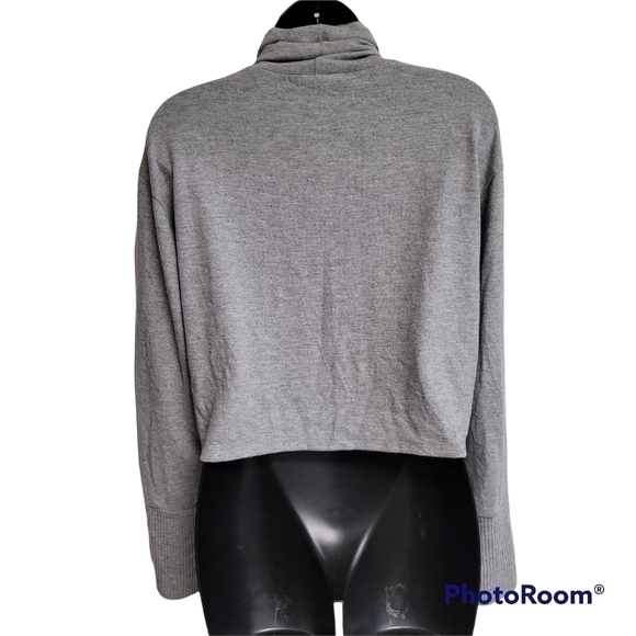 Project Social T Grey Drop Shoulder Ribbed Cuff Long Sleeve Crop Turtleneck Top - Picture 5 of 8